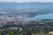 View from Le Saleve mountain upon Geneva Lake and city, France