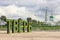 View of the letters with the city name and Catherine Church at the confluence of the Volga and Tvertsa rivers. Russia, Tver, Afana