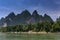 View of the Li River with the tall limestone peaks on the background near Yangshuo, China, Asia