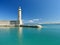 View of the lighthouse in the port of Rethymnon