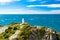 View of the lighthouse at Separation point.The coastline in Abel Tasman National Park, South Island, New Zealand