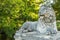 View of lion statute at Laxenburg castles park in the evening, the castles became a Habsburg possession in 1333 and formerly