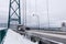 A View of Lions Gate Bridge covered in snow. Snow storm and extreme weather in Vancouver.