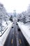 A View of Lions Gate Bridge covered in snow in Vancouver.