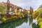 View of Ljubljanica river in autumn. Ljubljana. Slovenia