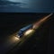 view of a loaded truck driven on road at night