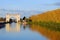 View of the lock on the Volga river near Uglich. Autumn nature.