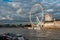 View of the London Eye at sunset, is a cantilevered observation wheel on the South Bank of the River Thames in London.