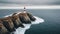 View of a lonely lighthouse on the edge of a cliff overlooking the open ocean