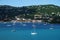 View of Long Bay, St. Thomas island, US Virgin Islands from water with multiple yachts and boats on the foreground