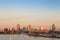 A view of Long Beach marina, California from a cruise ship at dawn