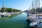 View on the long harbor channel with fishing boats moored