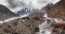 view of the long tongue of the Glacier Maashei in the Altai Mountains