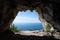 View looking out from one of the Goats Hair Twin Caves in Gibraltar