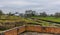 A view looking up Foxton Locks, UK towards the lock keeper`s cottage