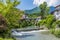 A view looking up the Selca Sora river in the old town of Skofja Loka, Slovenia