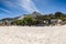 A view looking up at table mountain from the beautiful white sand beach of clifton in the capetown area of south africa.3