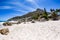 A view looking up at table mountain from the beautiful white sand beach of clifton in the capetown area of south africa.4