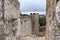 View through the loophole in the city fortress wall at the city walls near the Jaffa Gate in old city of Jerusalem, Israel