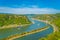 View from Lorelei cliff towards St. Goarshausen in Germany