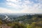 View of Los Angeles from the Hollywood Hills. Down Town LA. Hollywood Bowl. Warm sunny day. Beautiful clouds in blue sky