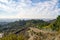 View of Los Angeles from the Hollywood Hills. Down Town LA. Hollywood Bowl. Warm sunny day. Beautiful clouds in blue sky