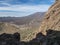 View on Los Roques de Garcia rock formation and slope of colorful volcano Pico del Teide from from top of Alto de