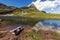 View of Loser peak with reflection in the Alpine lake Augstsee in the Austrian Alps near Altaussee village, Austria