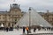 View Louvre building of Louvre Museum and Pyramid