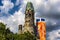 View from a low point of view at Kaiser Wilhelm Memorial Church, one of the most important sights of Berlin