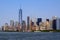 View of Lower Manhattan and Freedom tower from Staten Island Ferry boat, New York City