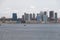 View at the Luanda city downtown, Modern skyscrapers buildings, bay, Port of Luanda, marginal and central buildings, fisherman on