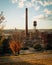 View of the Lucky Strike smokestack from Libby Hill Park, Richmond, Virginia