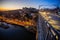 View from the Luis I Iron bridge over the Douro river at dusk, Porto