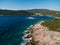 View from the Lustica peninsula to the island of Otocic Gospa. Montenegro