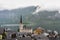 The view on Lutheran Church, Hallstatt village in the Austria