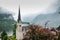 The view on Lutheran Church, Hallstatt village in the Austria