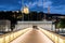 View of Lyon by night from footbridge.