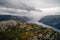 View of Lysefjord fjord from cliff Preikestolen or Prekestolen,