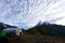 View of Machapuchare peak and the southern face of the Annaupurna massif from viewing point at sunrise, Nepal