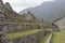 View on the Machu Pichuu terraces on a cloudy day.