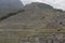 View on the Machu Pichuu terraces on a cloudy day.