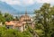 View of Madonna del Sasso Sanctuary in Orselina, above Locarno city and lake Maggiore, Switzerland