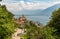 View of Madonna del Sasso Sanctuary in Orselina, above Locarno city and lake Maggiore, Switzerland