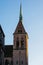 View of the magnificent spire of Eglise Saint-Pierre-le-Jeune Protestant church