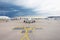 View of the main apron and the airport taxiway among other aircraft, the plane is ready to take off from the runway