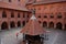 View of the main courtyard from the gallery window in the castle of the Knights Templar in Malbork. Poland.