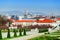 view of the main tourist attractions of the city of Vienna from the territory of the Belvedere palace complex and the