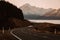 View of the majestic Aoraki Mount Cook with the road leading to Mount Cook Village. Taken during winter in New Zealand.