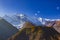 View of the majestic autumn mountains of Nepal from trekking around Annapurna